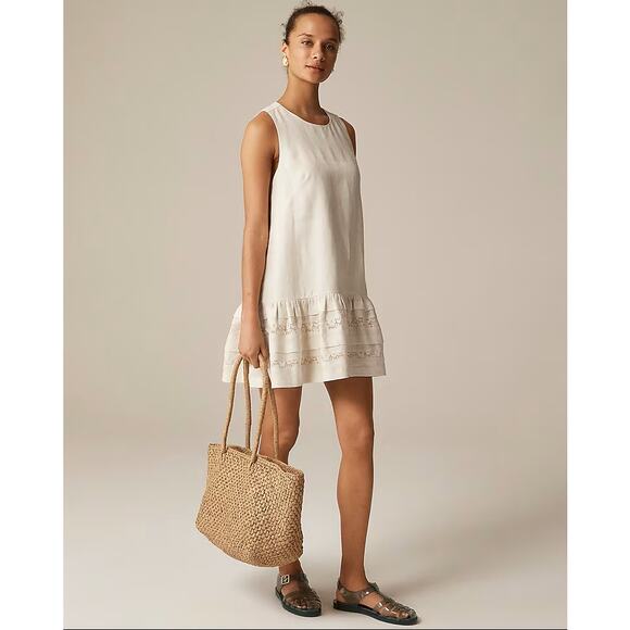 NWT J Crew Maxine Ruffle-Trim Linen Shell Dress Sz Small 100% Linen Lined CK713 - Picture 1 of 7
